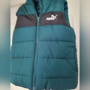 PUMA Boys Puffer Vest Forest Green Black Quilted Sleeveless Winter Jacket US 5